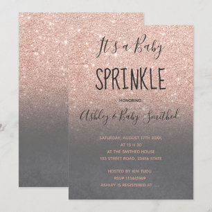 Invitation Rose or faux parties scintillant gris ombre bébé s