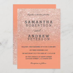 Invitation Rose or faux parties scintillant peach ombre maria