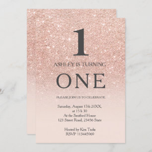 Invitation Rose or faux parties scintillant rose ombre 1er an