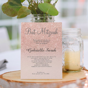 Invitation Rose or faux parties scintillant rose ombre Bat mi