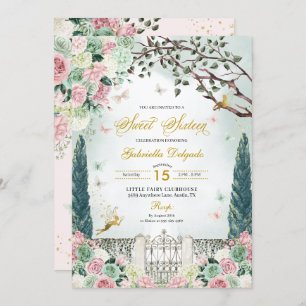 Invitation Rose Or Fée Enchantée Garden Sweet 16