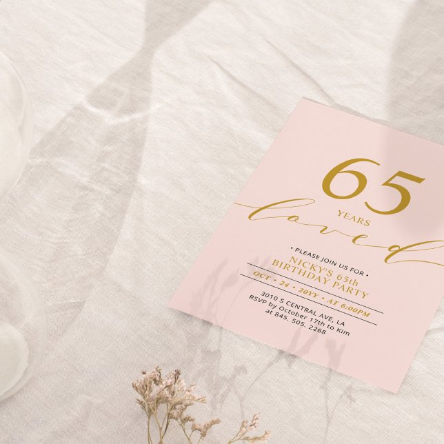 Invitation Rose & Or | Fête d'anniversaire 65 ans aimés 65 an (Créateur téléchargé)