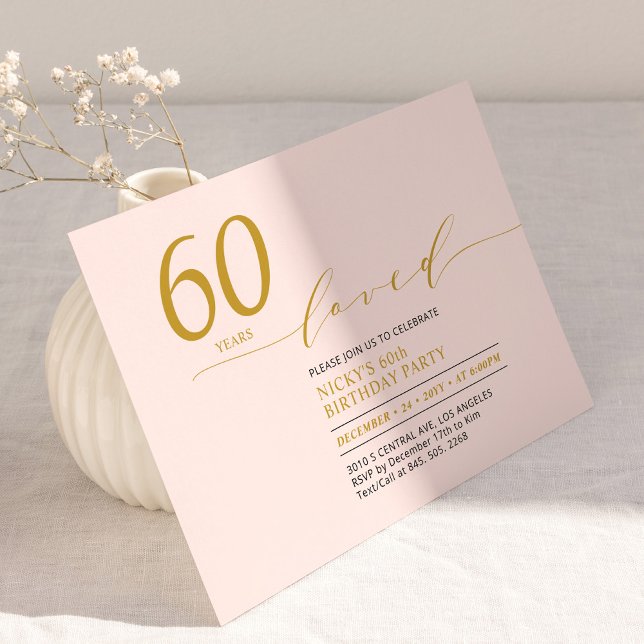 Invitation Rose & Or | Fête d'anniversaire de 60 ans 60 ans d (Créateur téléchargé)