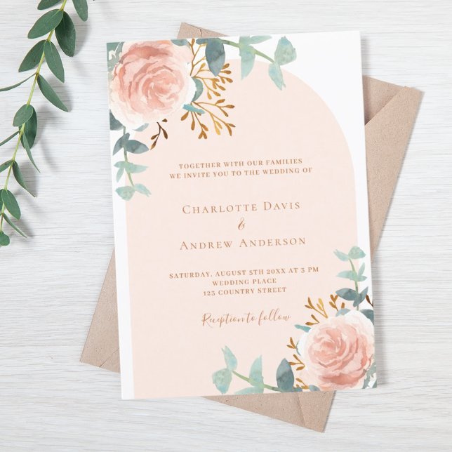 Invitation Rose or fleurie  arche luxueux mariage (Créateur téléchargé)