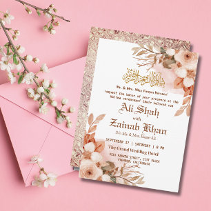 Invitation Rose or Floral Walima Mariage islamique