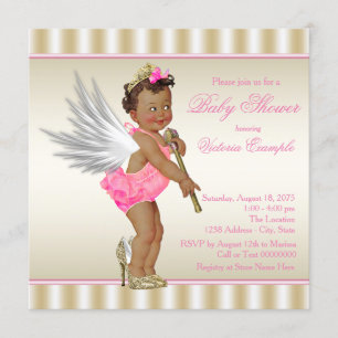 Invitation Rose Or Haut talon Angel Ethnic Baby Girl Douche