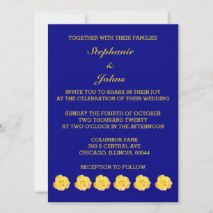 Invitation Rose or jaune or bleu marine Mariage floral