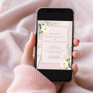 Invitation Rose or marbre or Géométrique Eucalyptus Floral