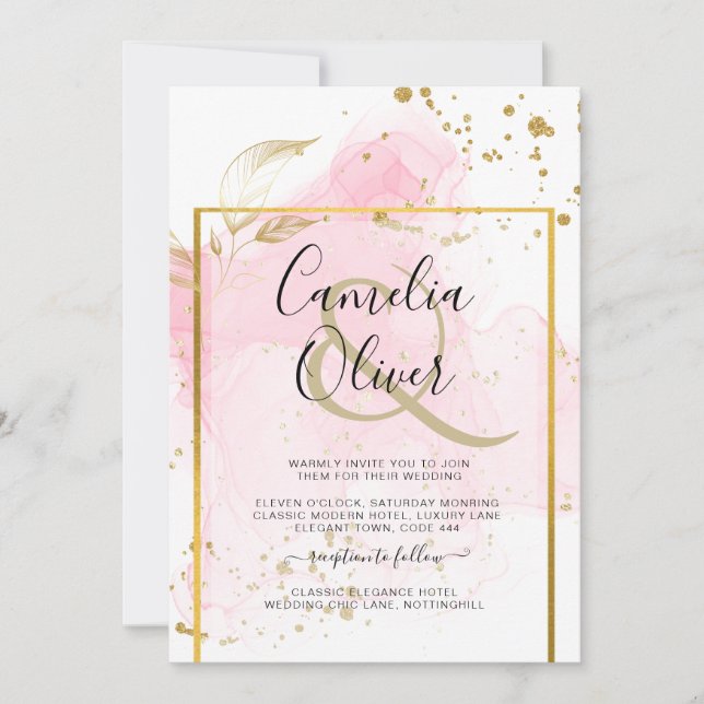 Invitation ROSE OR MARIAGE Encre d'alcool Abstraite (Devant)