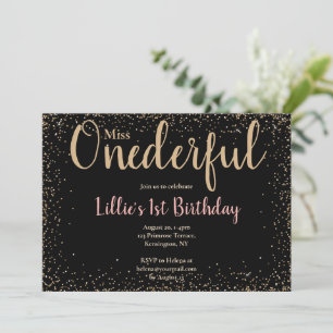 Invitation Rose & Or moderne Little Miss Onederful 1er