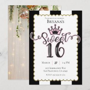 Invitation Rose Or Noir Douce Fête d'anniversaire Photo 16 An