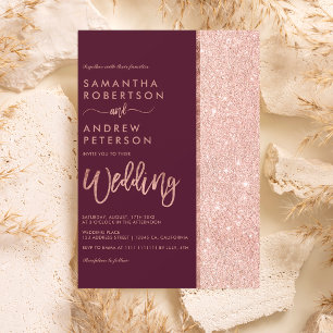 Invitation Rose or parties scintillant bordeaux couleur bloc