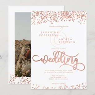 Invitation Rose or parties scintillant confetti blanc mariage