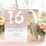 Invitation Rose or parties scintillant confetti blanc Sweet 1<br><div class="desc">Une parties scintillant d'or rose moderne, chic et élégant à l'ombre douce invitation de fête de 16 ans avec une typographie moderne 16 avec feuille d'or rose et scintille la parties scintillant sur un arrière - plan blanc éditable. Ajoutez votre photo à l'arrière ou laissez un arrière - plan rose....</div>