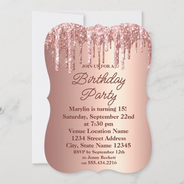 INVITATION ROSE OR PARTIES SCINTILLANT DRIP ÉLÉGANTE INVITATI (Devant)