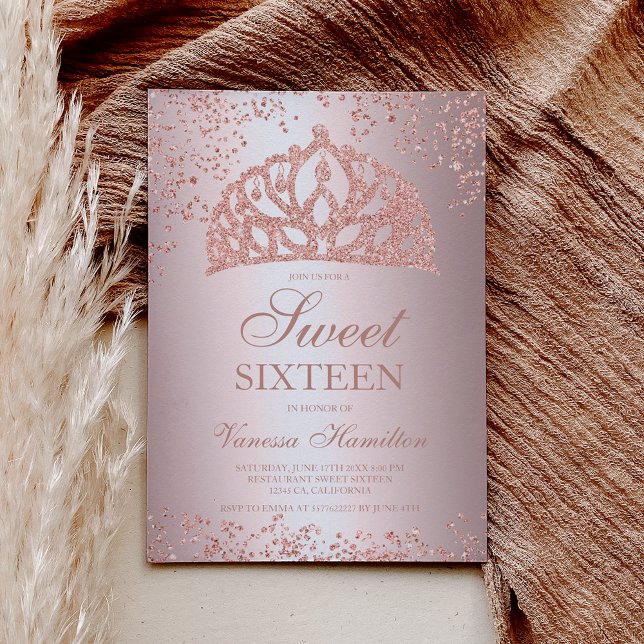 Invitation Rose or parties scintillant photo feuille couronne (Créateur téléchargé)