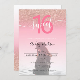 Invitation Rose or parties scintillant rose dégradé photo suc