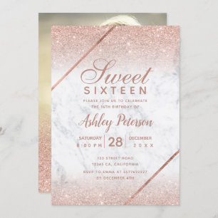 Invitation Rose or parties scintillant script photo marbre Sw