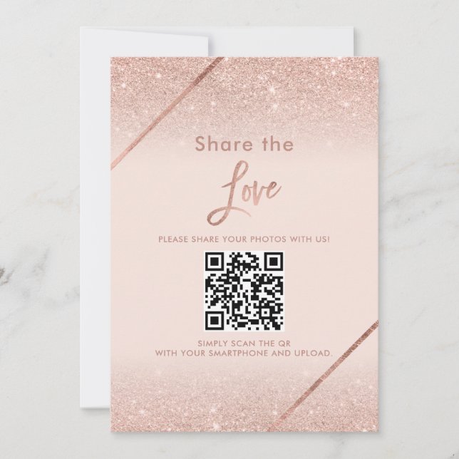 Invitation Rose or parties scintillant typographie blush rose (Devant)