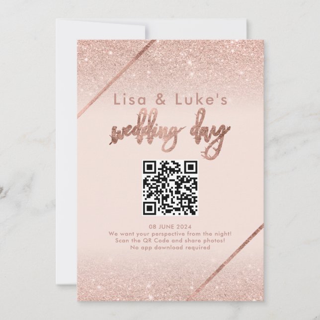 Invitation Rose or parties scintillant typographie blush rose (Devant)