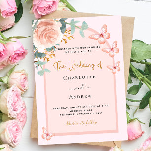 Invitation Rose or pêche arc fleurie luxe mariage