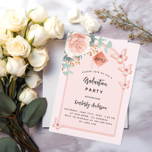 Invitation Rose or pêche arc floral de pêche Graduation Party