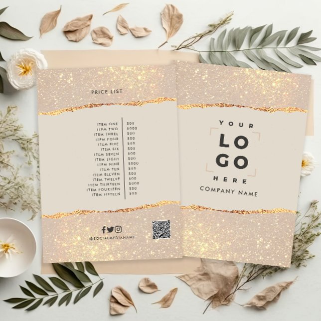 Invitation Rose or rose élégant moderne girly prix QR code (Créateur téléchargé)