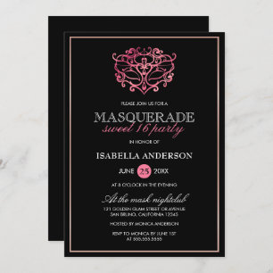 Invitation Rose, or rose et partie noire du bonbon 16 à