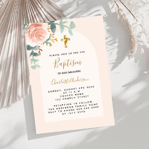 Invitation Rose or rose floral fille croiser luxe Baptême