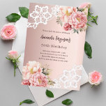 Invitation Rose or rose florale dentelle 50e anniversaire<br><div class="desc">Un fond dégradé d'or rose décoré de fleurs d'or rose et rose,  de roses et de dentelle. Personnalisez et ajoutez un nom et des détails du parti.</div>