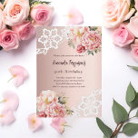 Invitation Rose or rose florale dentelle 50e anniversaire lux<br><div class="desc">Une élégante invitation à fêter ses 50 ans. Un fond dégradé d'or rose décoré de fleurs d'or rose et rose,  de roses et de dentelle. Personnalisez et ajoutez un nom et des détails du parti.</div>