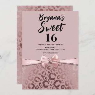 Invitation Rose or rose glam Empreinte de léopard Sweet 16