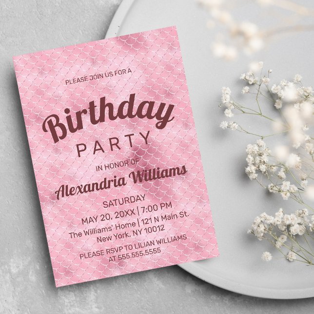Invitation Rose or rose parties scintillant dégradé sirène An (Rose gold pink glitter gradient mermaid Birthday)