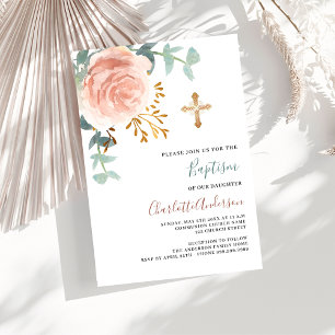 Invitation Rose or rose verdure or luxe or baptême