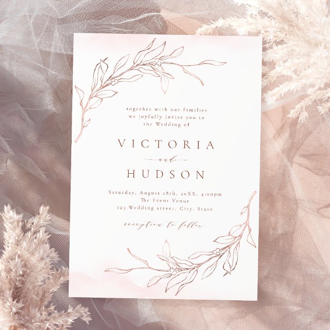 Invitation Rose or simple botanique couronne rustique mariage (Rose gold simple botanical wreath rustic wedding invitation)