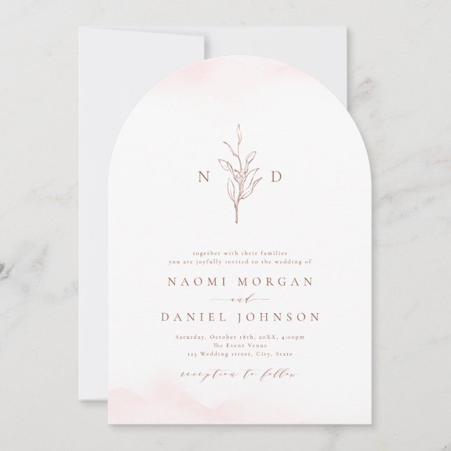 Invitation Rose or simple botanique monogramme rustique maria (Devant)