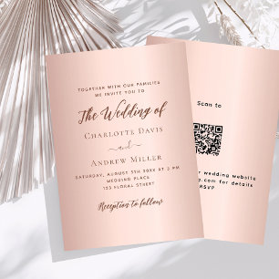 Invitation Rose or simple code QR RSVP mariage de luxe