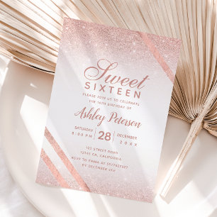 Invitation Rose or typographie bande parties scintillant blan