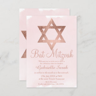 Invitation Rose or typographie blush rose Bat mitzvah