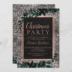 Invitation Rose or typographie feuille neige bois Noël 2