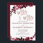 Invitation Rose or typographie Floral rouge lesbienne mariage<br><div class="desc">L'amour est l'amour,  même sexe mariage,  Rose or typographie Floral tomber rouge bordeaux Mme et Mme typographie sur personnalisable gris chic lesbienne mariage,  parfait pour élégant,  luxueux mariage, </div>