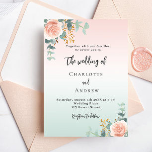 Invitation Rose or vert floraux mariage