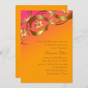 Invitation Rose Orange Bat mitzvah Gold Star Flourdissant