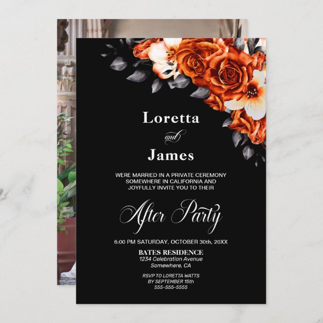 Invitation Rose orange brûlé Réception de mariage floral Phot (Devant / Derrière)