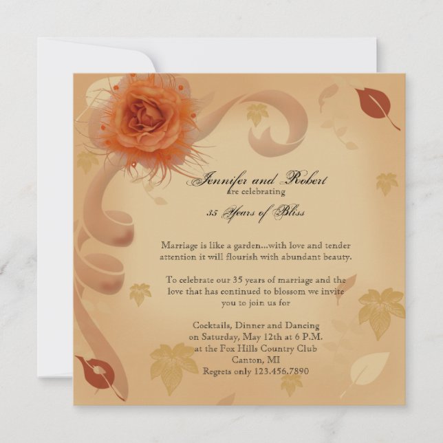 Invitation Rose Orange dans l'anniversaire d'automne (Devant)