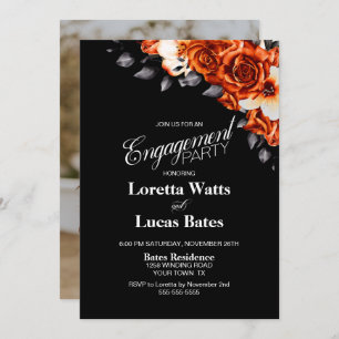 Invitation Rose orange Floral Black Engagement Party Photo