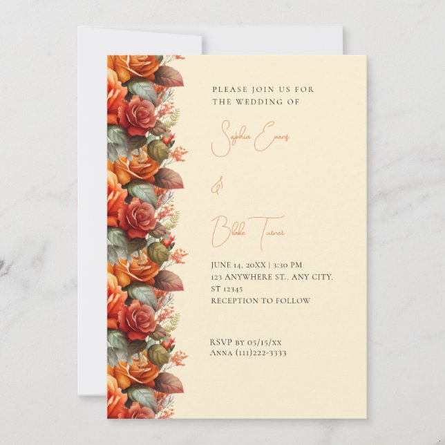 Invitation Rose orange moderne Mariage jaune (Devant)