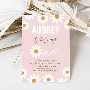 Invitation Rose Orange Retro Girls Daisy 1er anniversaire