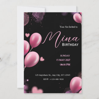 Invitation rose pailleté féminin anniversaire noir