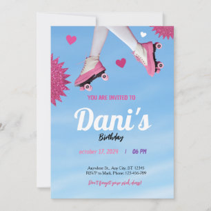 Invitation rose pailleté féminin bleu ciel anniversaire cute